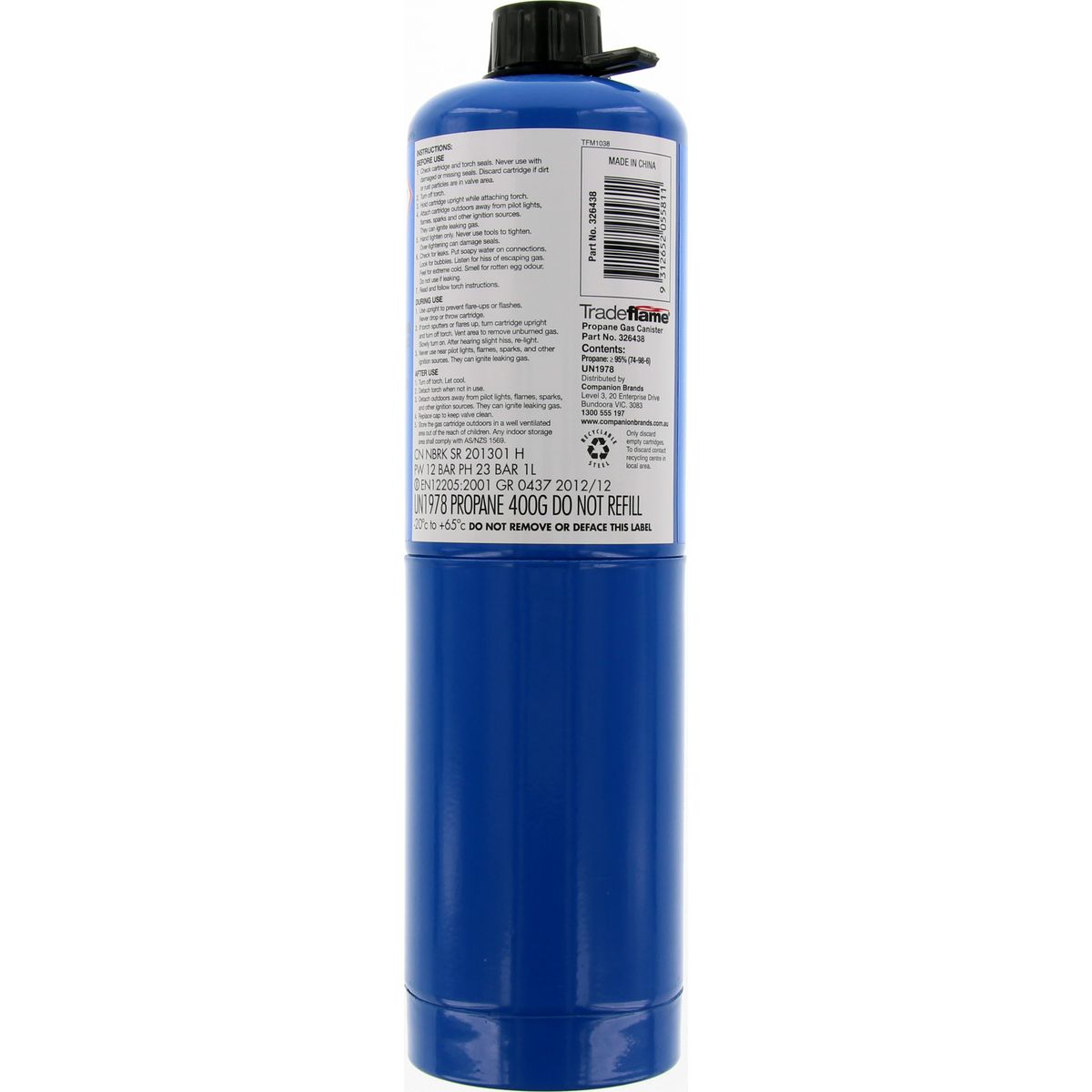 Trade Flame Propane Cartridge 399G 32.6438