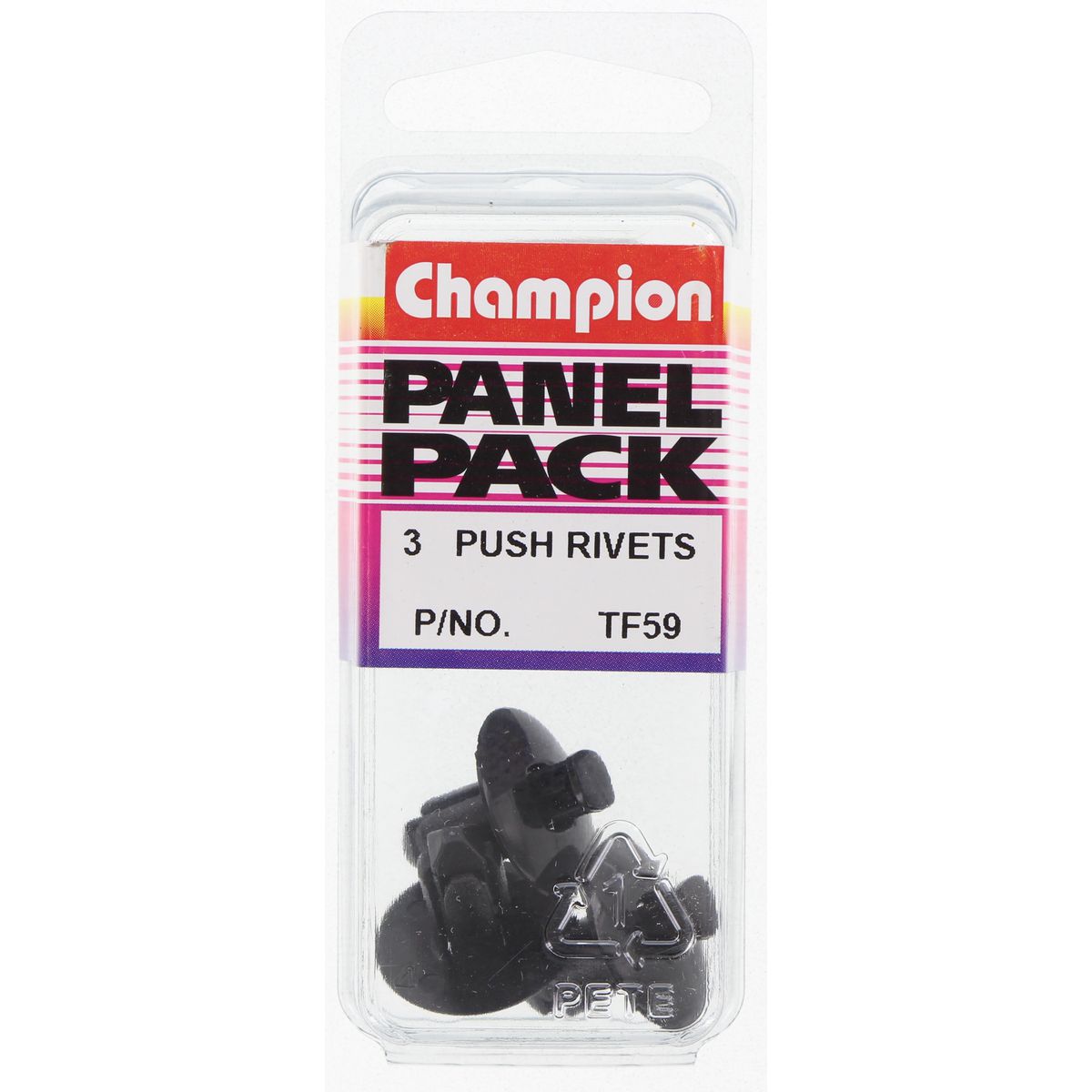 Champion Fasteners Push Rivet Black Len: 21mm Hole: 8mm Head: 22mm TF59