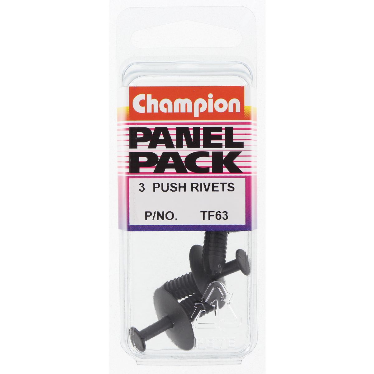 Champion Fasteners Push Rivet Black Len: 17mm Hole: 6.3mm Head: 20mm TF63