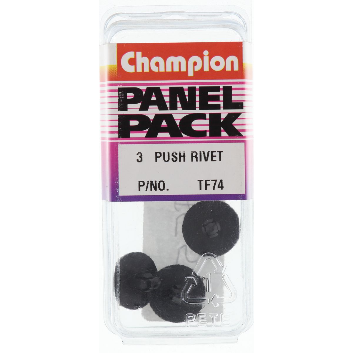 Champion Fasteners Push Rivet Black Len: 14mm Stem Dia: 5mm Head: 15mm TF74