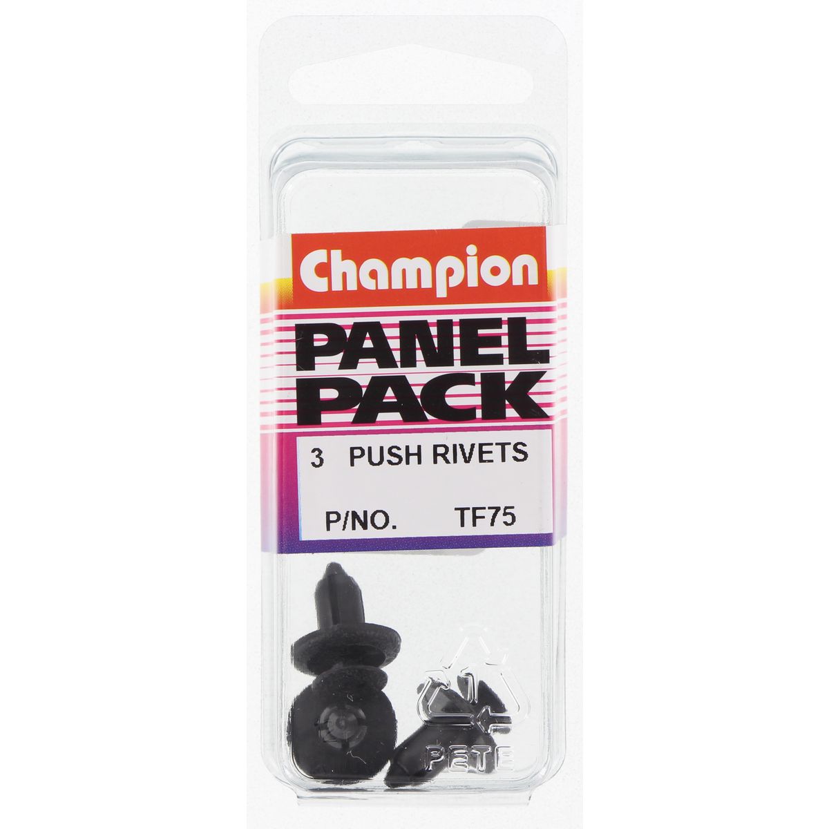Champion Fasteners Push Rivet Black Len: 8mm Hole: 6mm Head: 14mm TF75