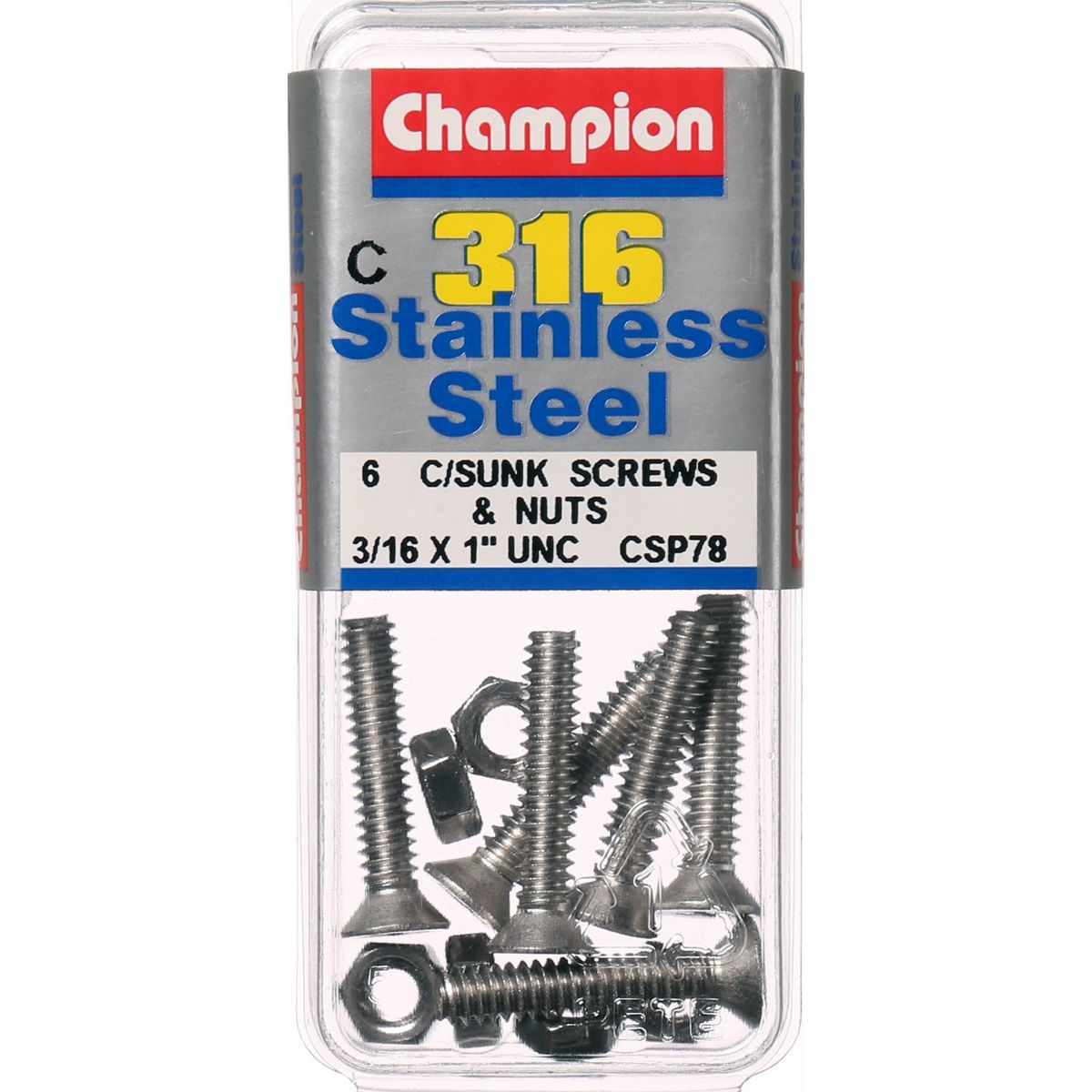 Champion Fasteners Stainless Steel Stainless Steel-3/16"X1"-316/A4 Screws And Nuts CSP78