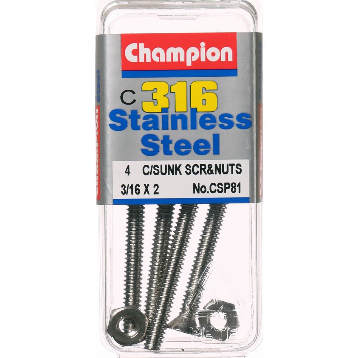 Champion Fasteners Machine Screw & Nut Csk Phillips Stainless Steel 3/16Inx2In 316/A4 CSP81