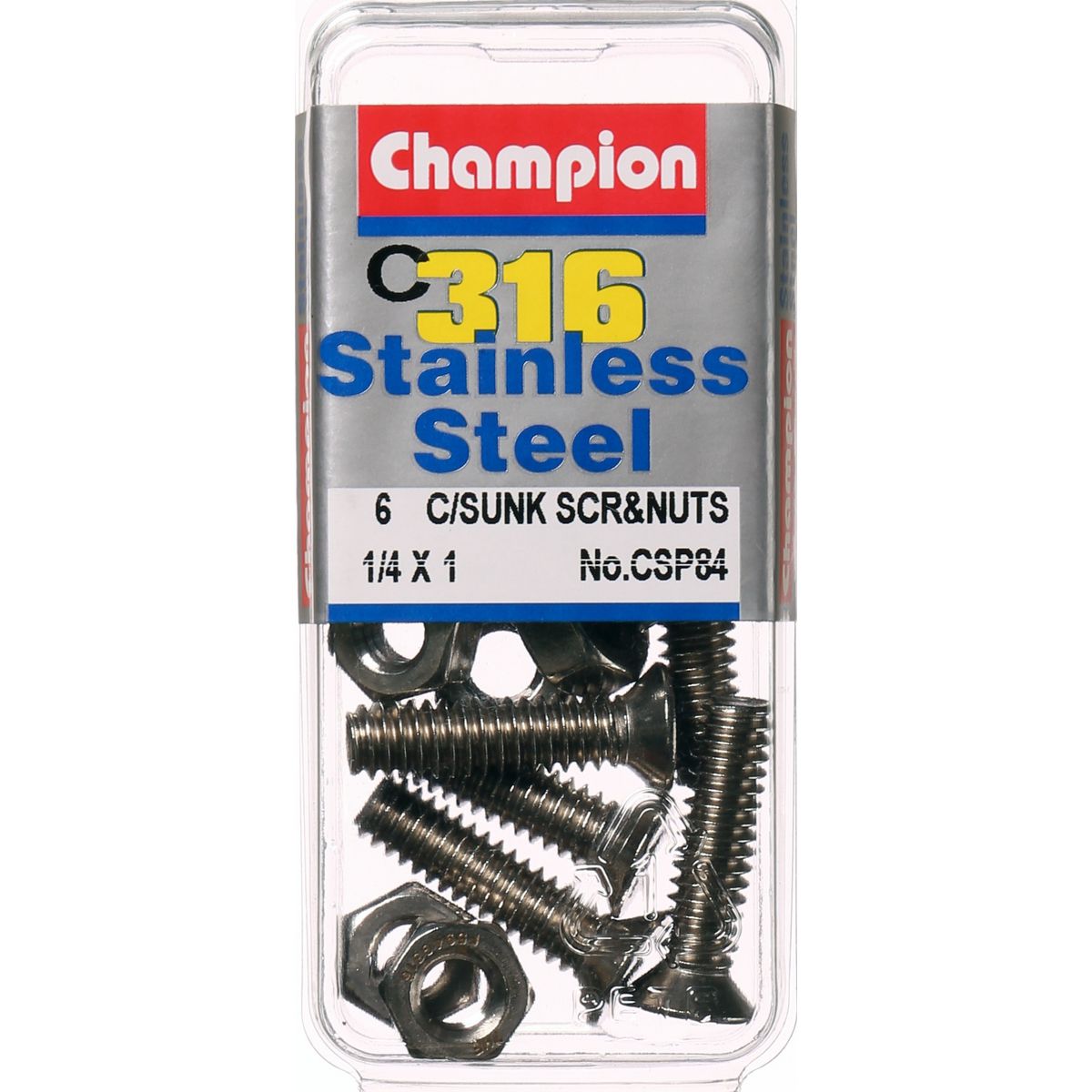 Champion Fasteners Machine Screw & Nut Csk Phillips Stainless Steel 1/4Inx1 316/A4 CSP84