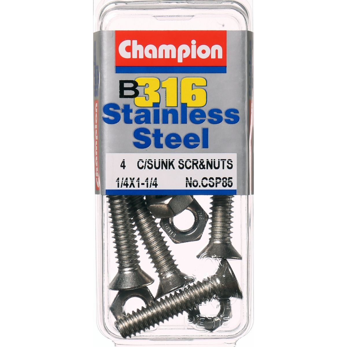 Champion Fasteners Machine Screw & Nut Csk Phillips Stainless Steel 1/4Inx1 1/4In 316/A4 CSP85
