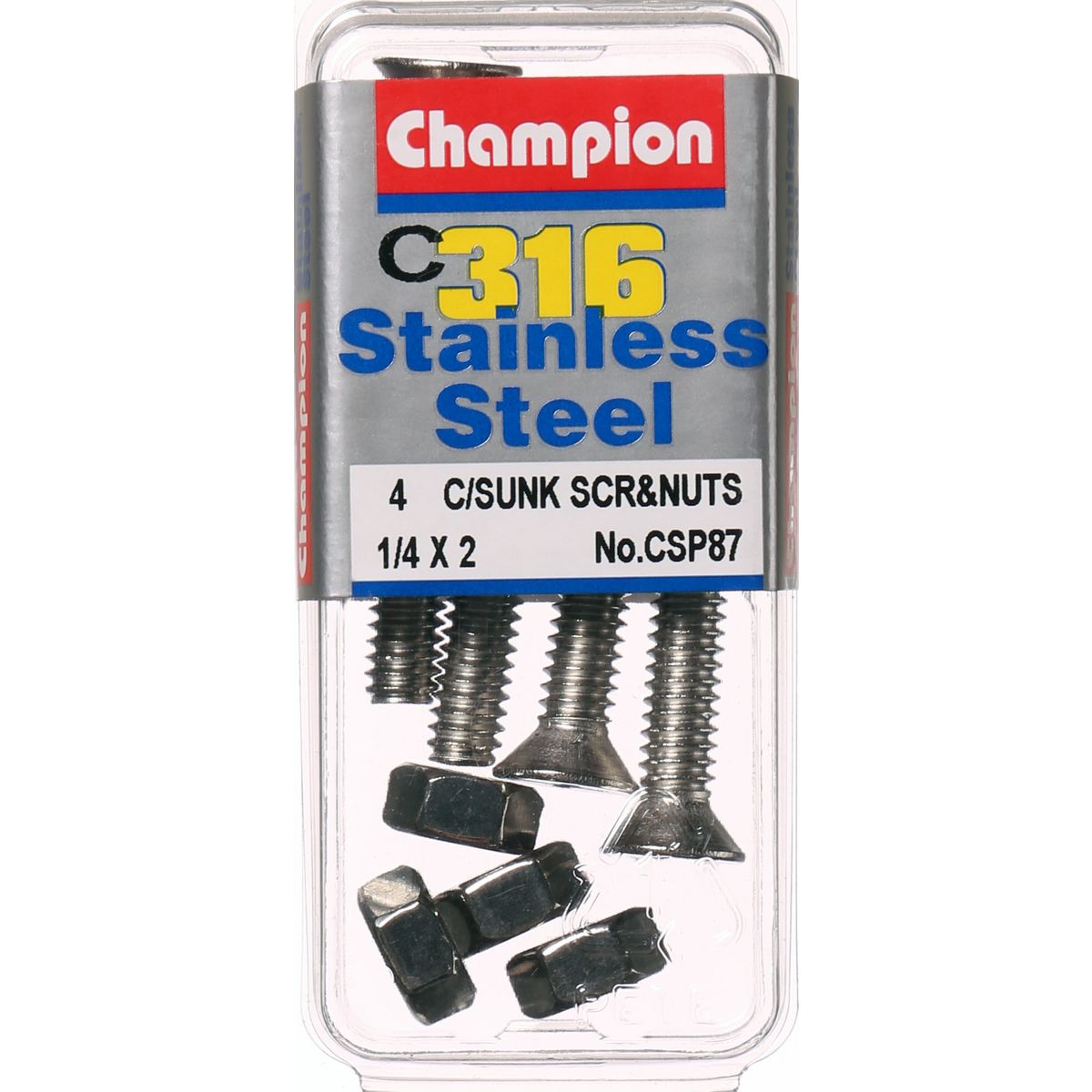 Champion Fasteners Machine Screw & Nut Csk Phillips Stainless Steel 1/4Inx2In 316/A4 CSP87