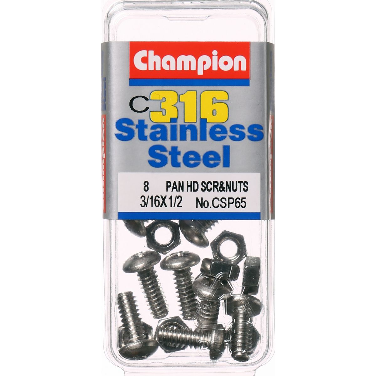 Champion Fasteners Machine Screw & Nut Pan Phillips Stainless Steel 3/16Inx1/2In 316/A4 CSP65