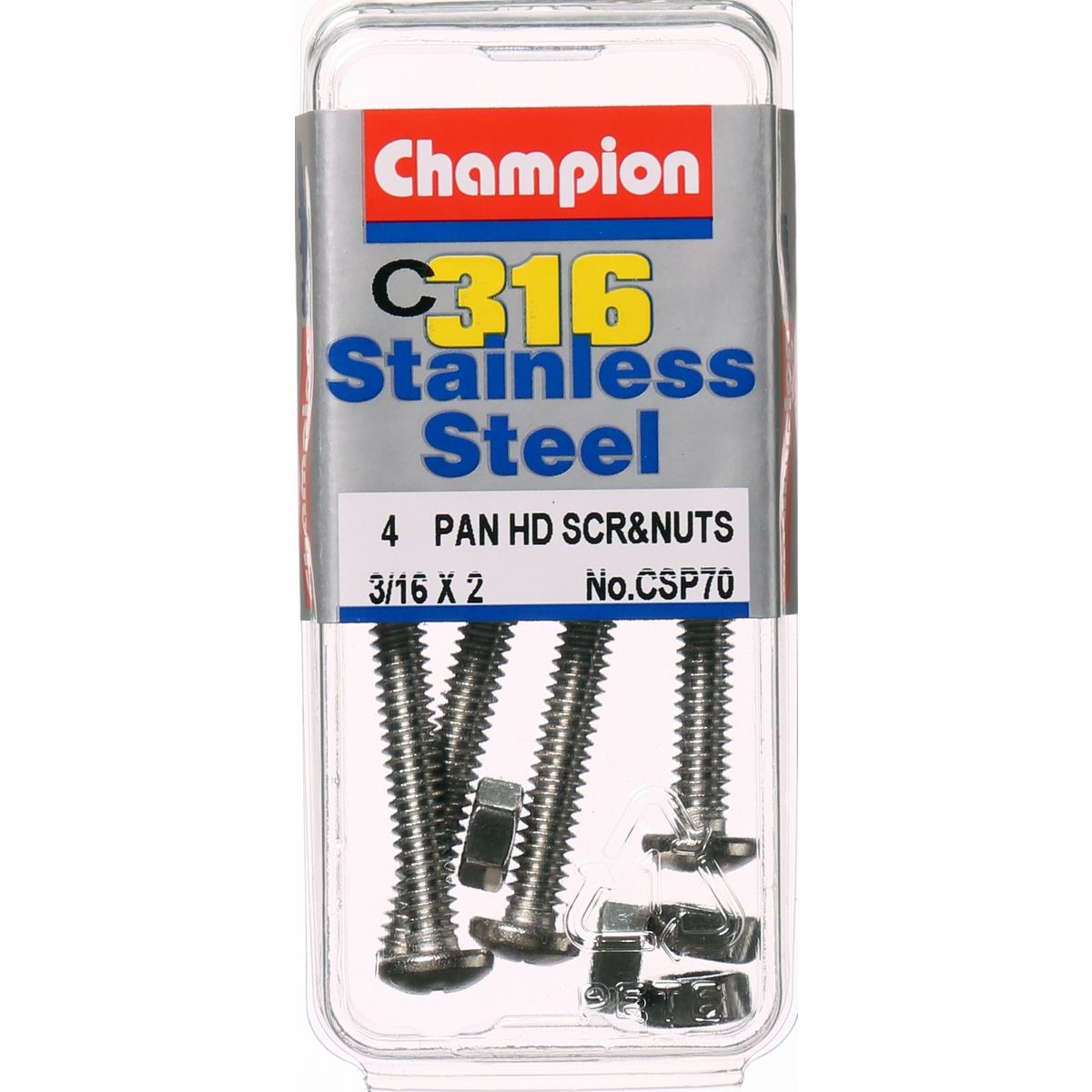 Champion Fasteners Machine Screw & Nut Pan Phillips Stainless Steel 3/16Inx2In 316/A4 CSP70