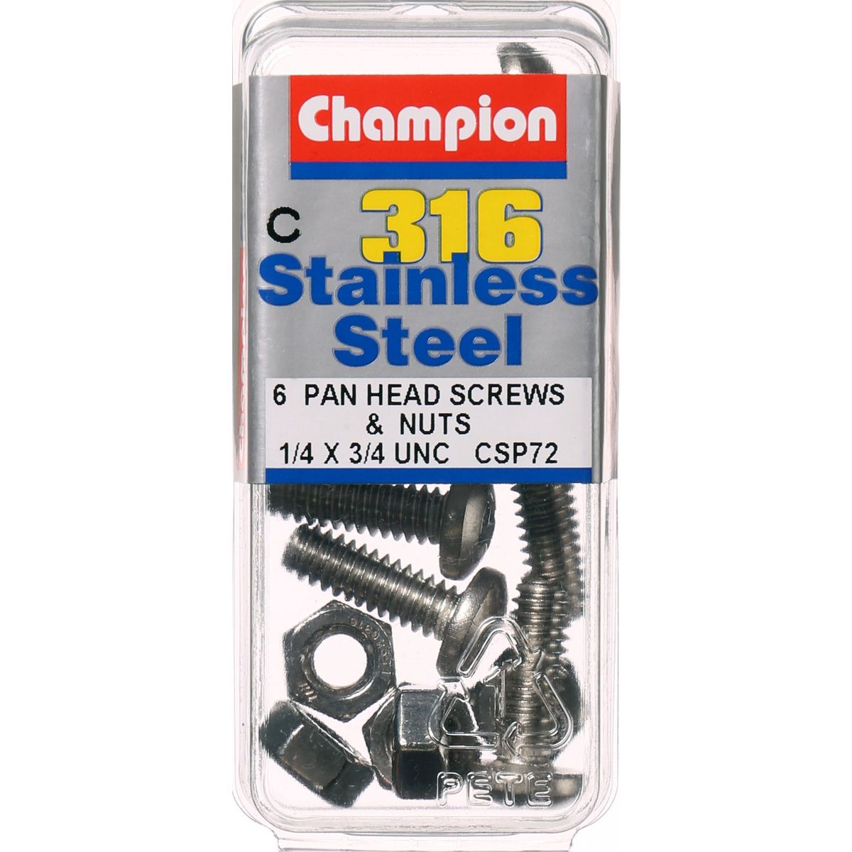 Champion Fasteners Machine Screw & Nut Pan Phillips Stainless Steel 1/4Inx3/4In 316/A4 CSP72