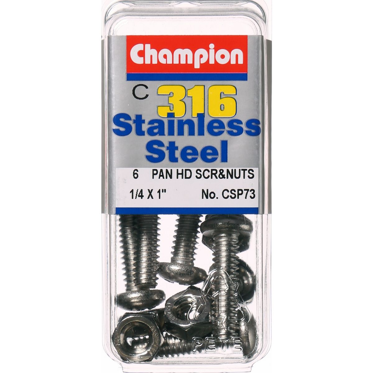 Champion Fasteners Machine Screw & Nut Pan Phillips Stainless Steel 1/4Inx1In 316/A4 CSP73