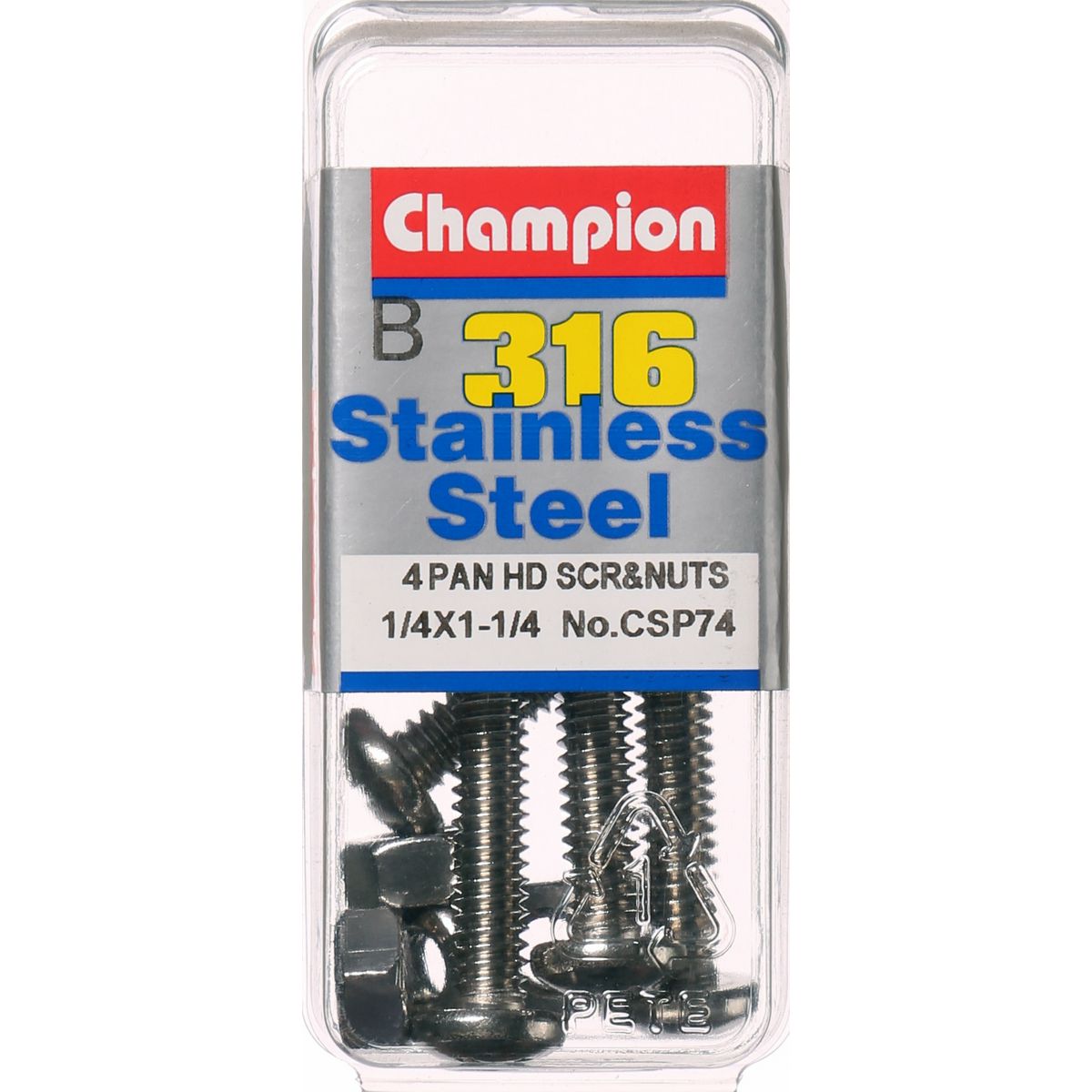 Champion Fasteners Machine Screw & Nut Pan Phillips Stainless Steel 1/4Inx1 1/4In 316/A4 CSP74