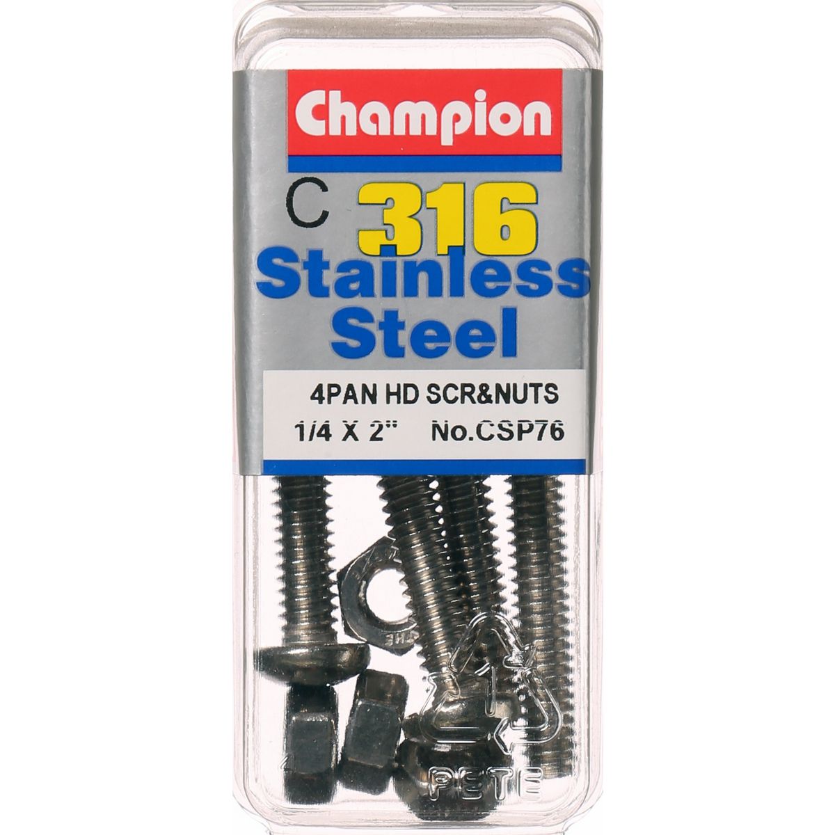Champion Stainless Machine Screw & Nut Panhead Phillips 1/4″ x 2″ 8Pk CSP76