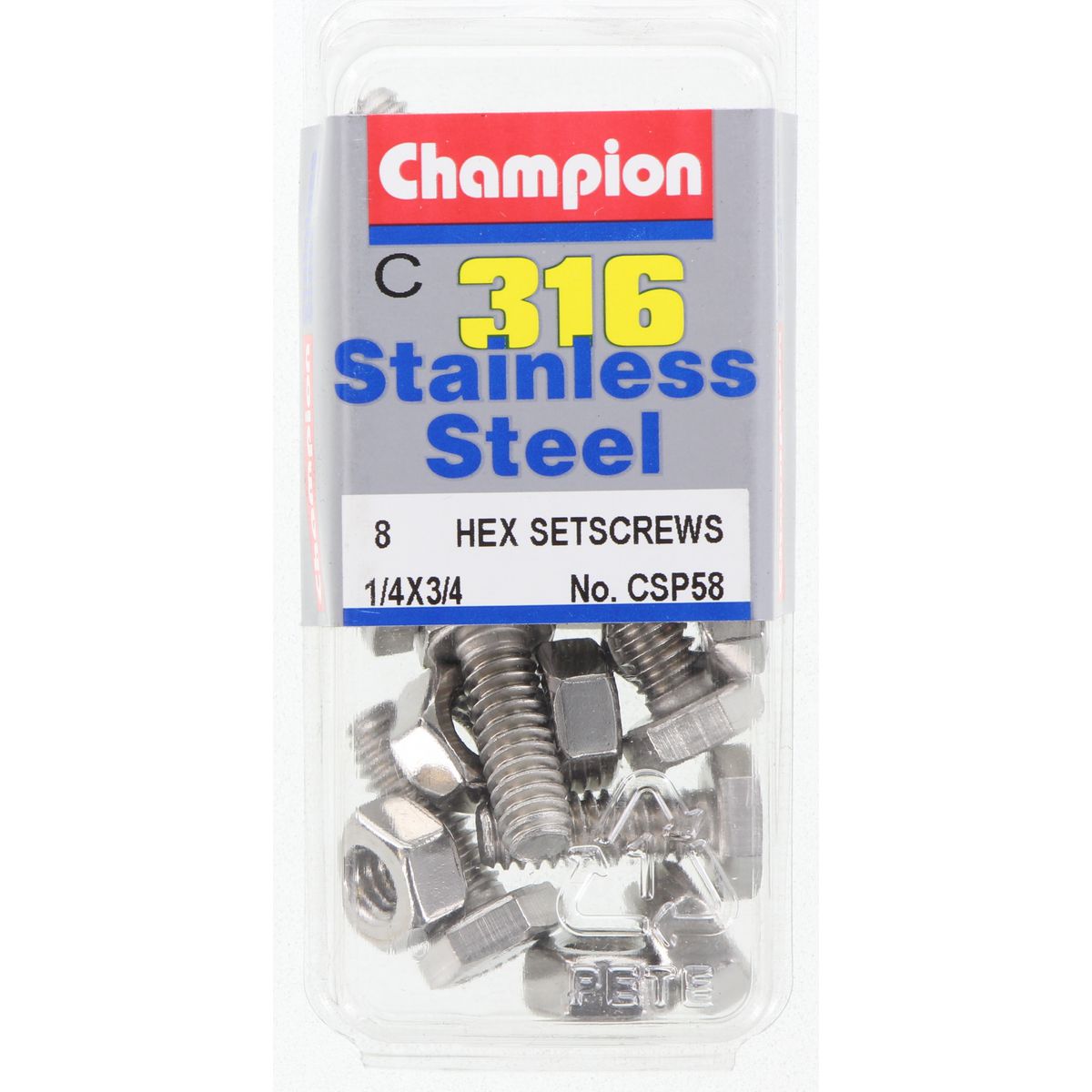Champion Fasteners Hex Set Screw & Nut Stainless Steel 1/4Inx3/4In Unc 316/A4 CSP58