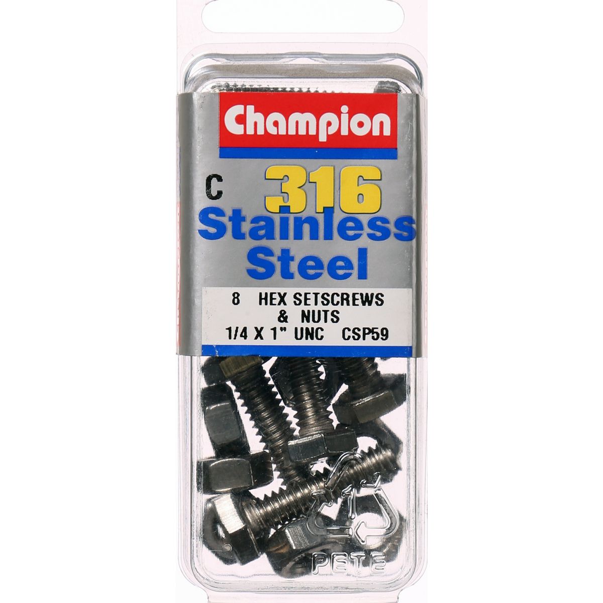 Champion Fasteners Hex Set Screw & Nut Stainless Steel 1/4Inx1In Unc 316/A4 CSP59