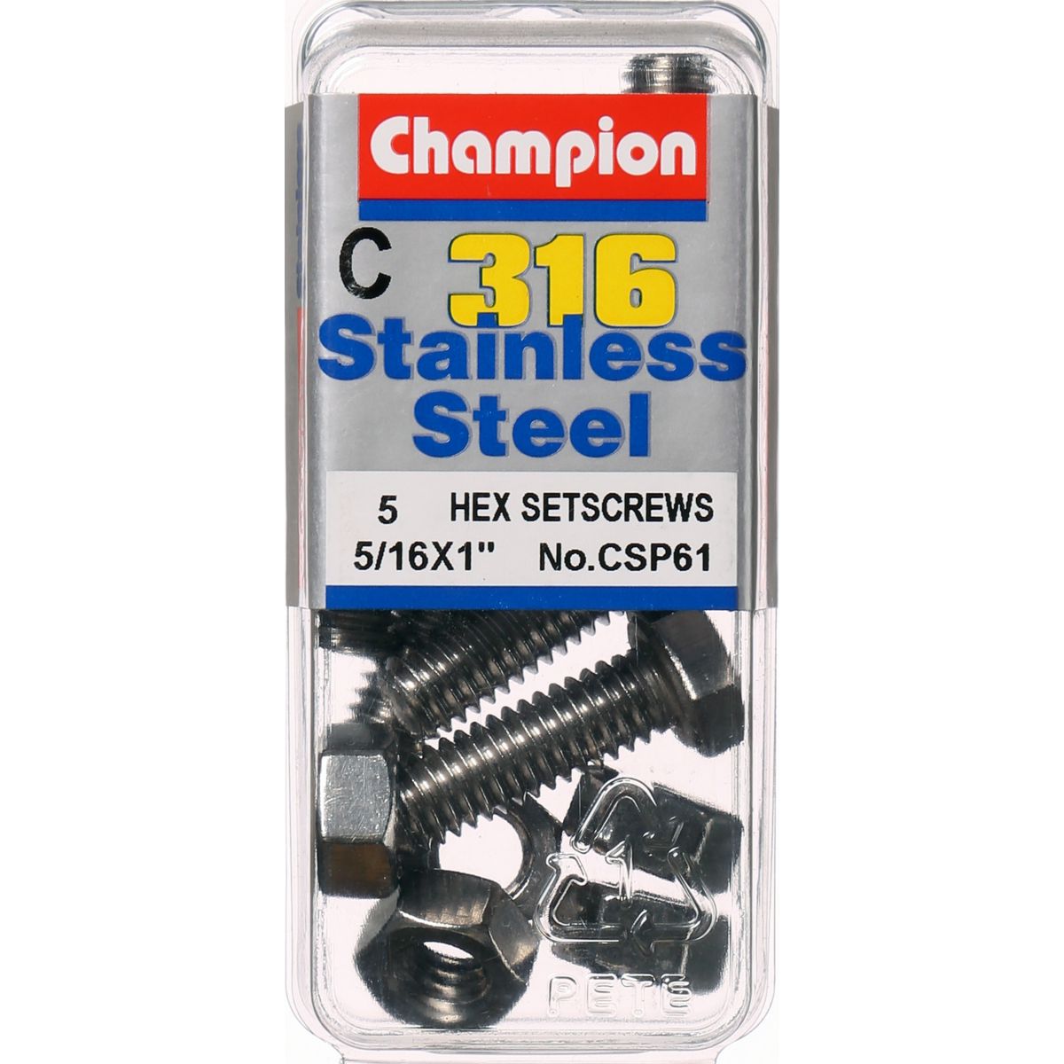 Champion Fasteners Hex Set Screw & Nut Stainless Steel 5/16Inx1In Unc Grade 316/A4 CSP61