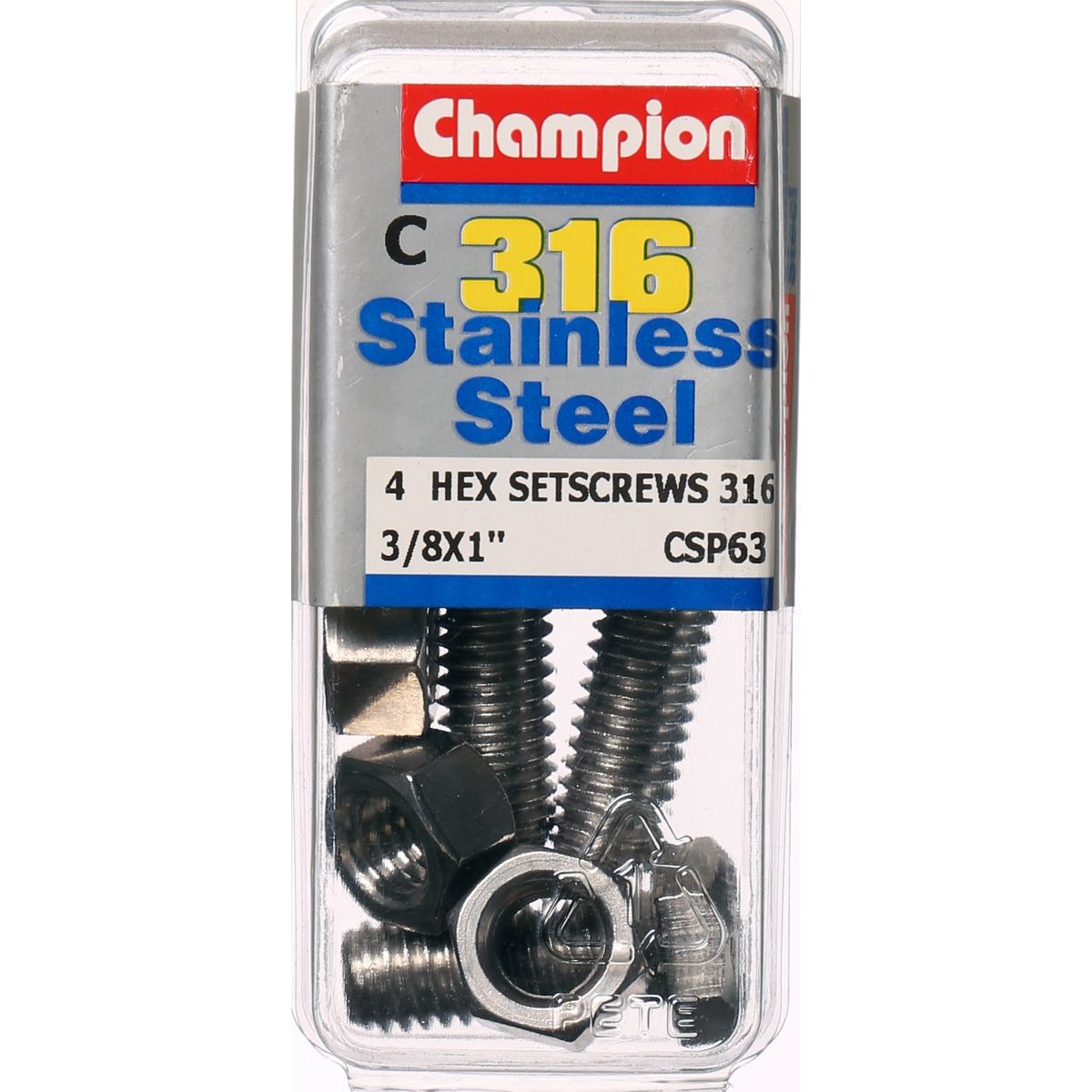 Champion Fasteners Hex Set Screw & Nut Stainless Steel 3/8Inx1In Unc 316/A4 CSP63