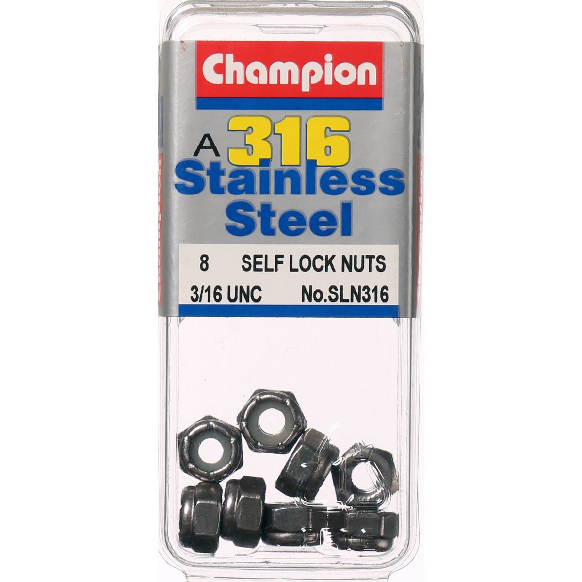 Champion Fasteners Hex Nut Self Locking Nylon Insert Stainless Steel 3/16In Unc 316/A4 SLN316