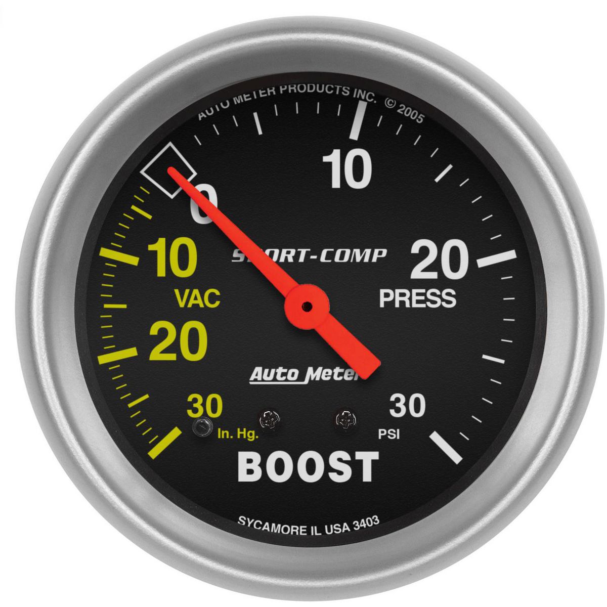 Autometer Sport-Comp 2-5/8in Boost/Vacuum Gauge 30in/Hg 30PSI Mechanical AU3403