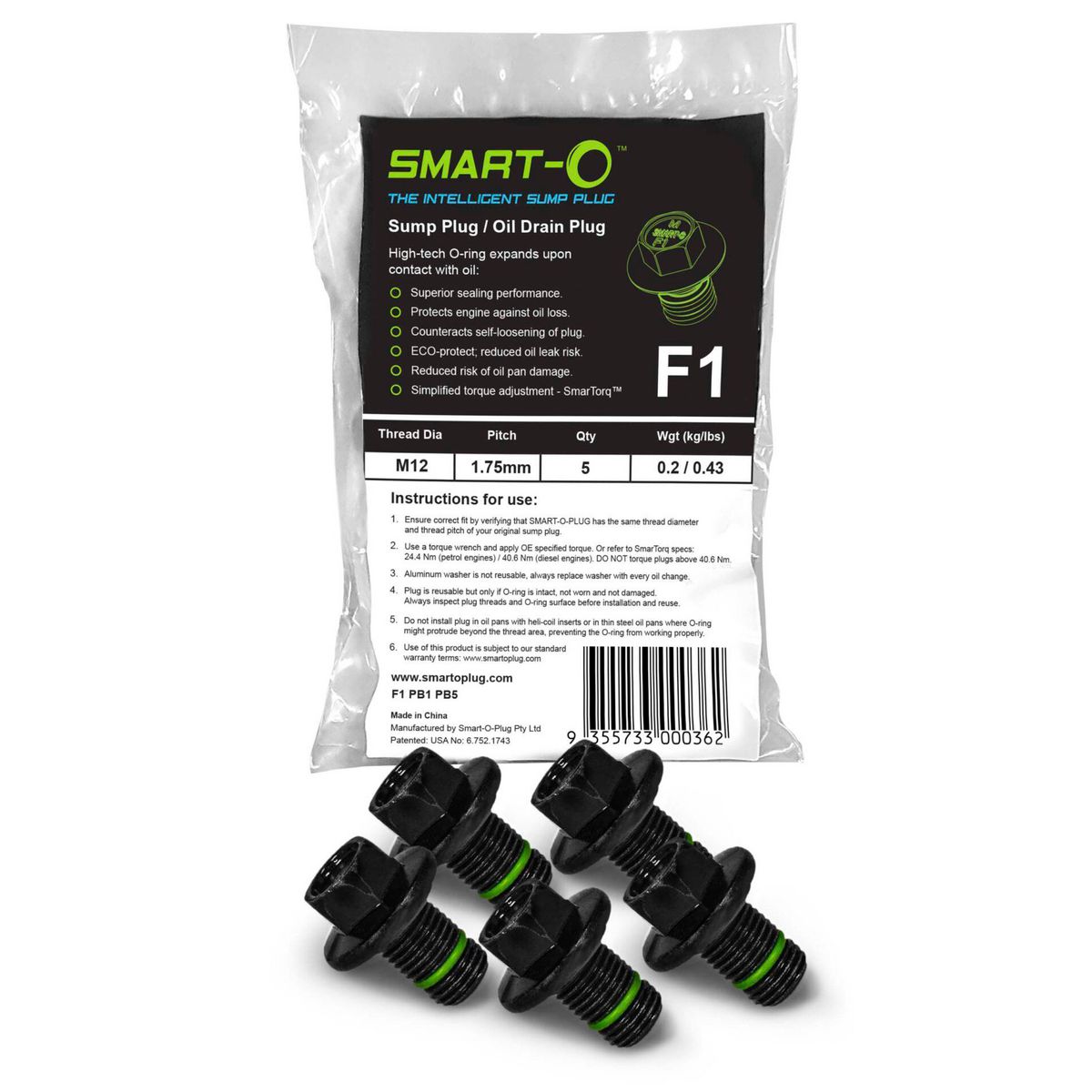 Smart-O Sump Plug Bulk 5 Pack F1PB1PB5