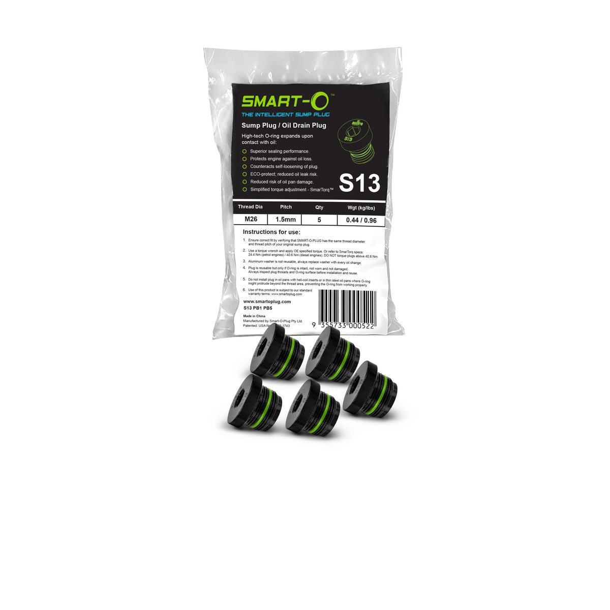 Smart-O Sump Plug Bulk 5 Pack S13PB1PB5