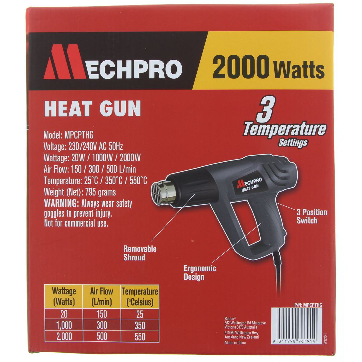 Mechpro Heat Gun With 3 Temp Settings MPCPTHG