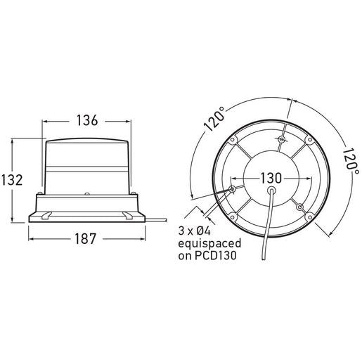 HELLA Led Beacon / Strobe Green 12 To 30V Permanent Mount HM500GDIR