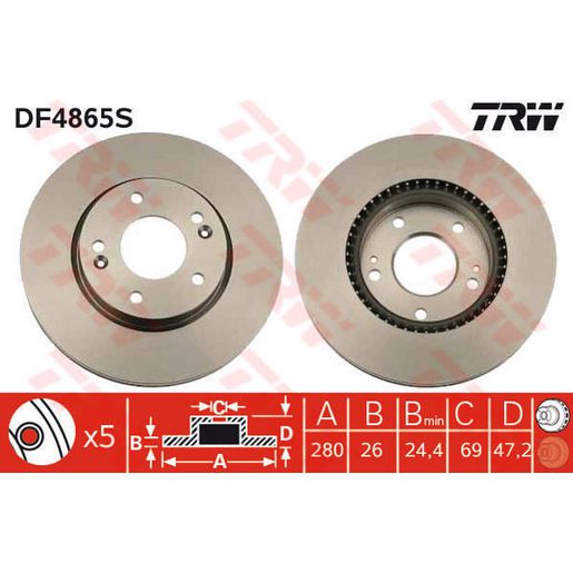 TRW Brake Rotor 280mm DF4865S