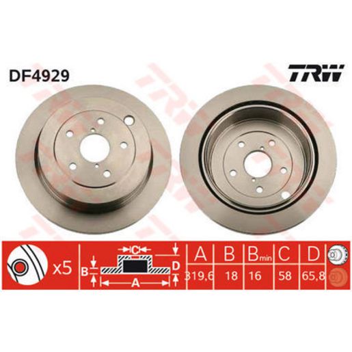 TRW Brake Rotor Pair Rear DF4929S