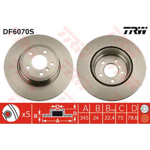 TRW Brake Rotor Rear DF6070S