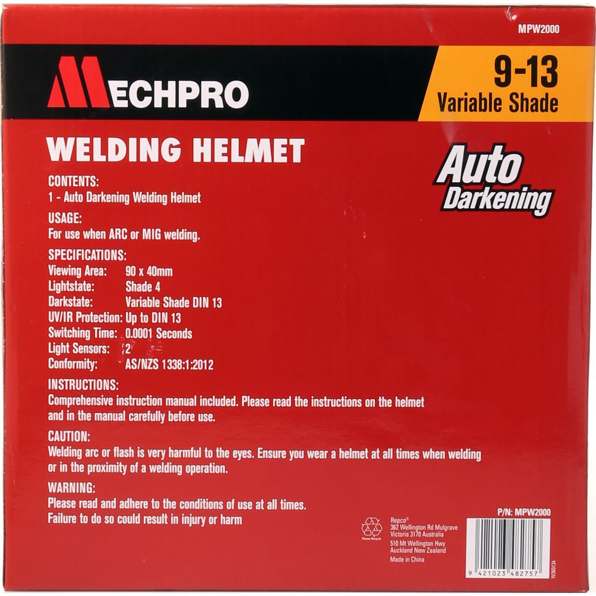 Mechpro Variable Shade Welding Helmet MPW2000