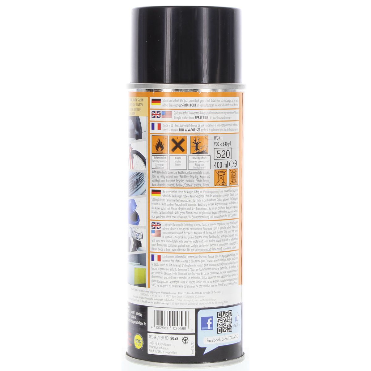 Foliatech Spray Film Aerosol 400Ml Red Glossy 2058