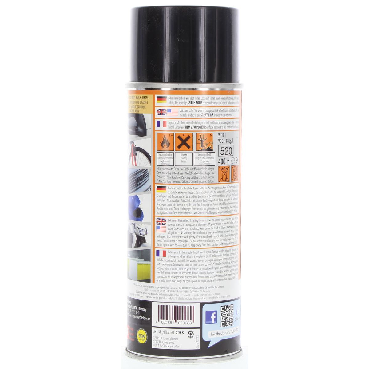 Foliatech Spray Film Aerosol 400Ml Grey Glossy 2068