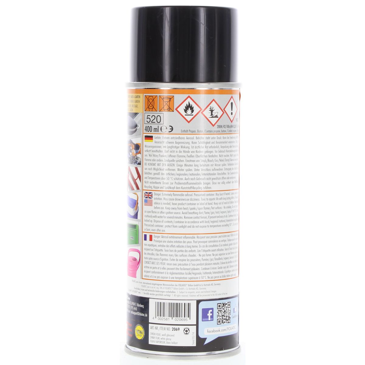 Foliatech Spray Film Aerosol 400Ml White Glossy 2069