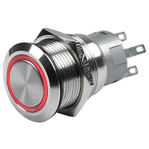 HELLA Push Button Switch Latching On/Off Stainless, Red Led Ring 12V 8HG958455001