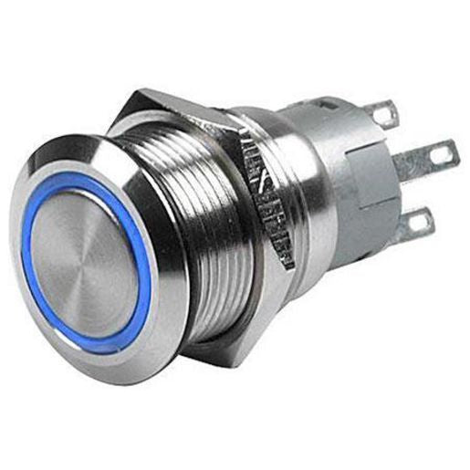 HELLA Push Button Latching On/Off Stainless, Blue Led Ring 24V 8HG958455111