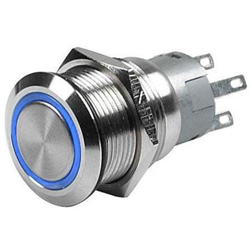 HELLA Push Button Momentary On/Off Stainless, Blue Led Ring 12V 8HG958455211