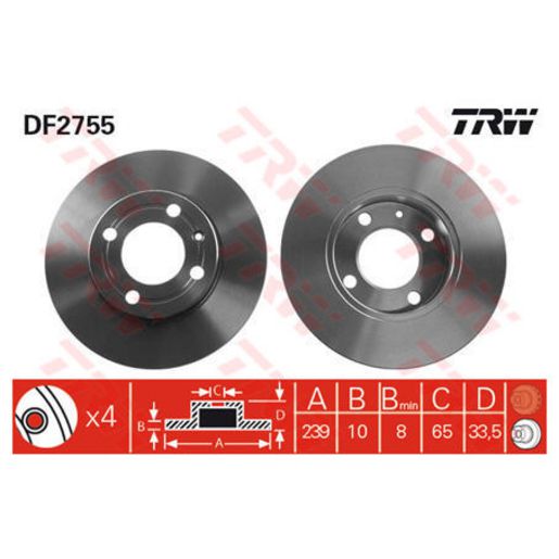 TRW Disc Brake Rotor 239Mm DF2755S