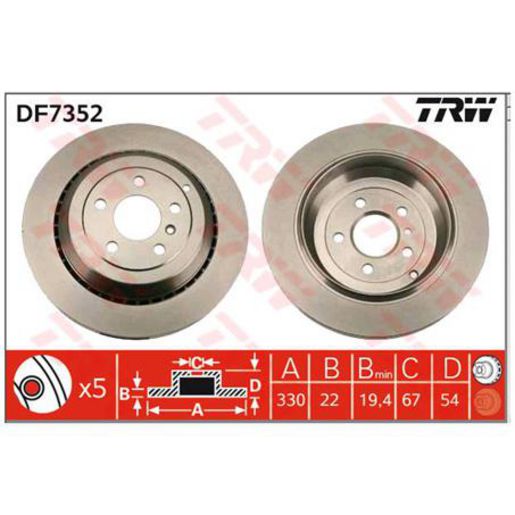 TRW Brake Rotor Single 330mm Rear DF7352S