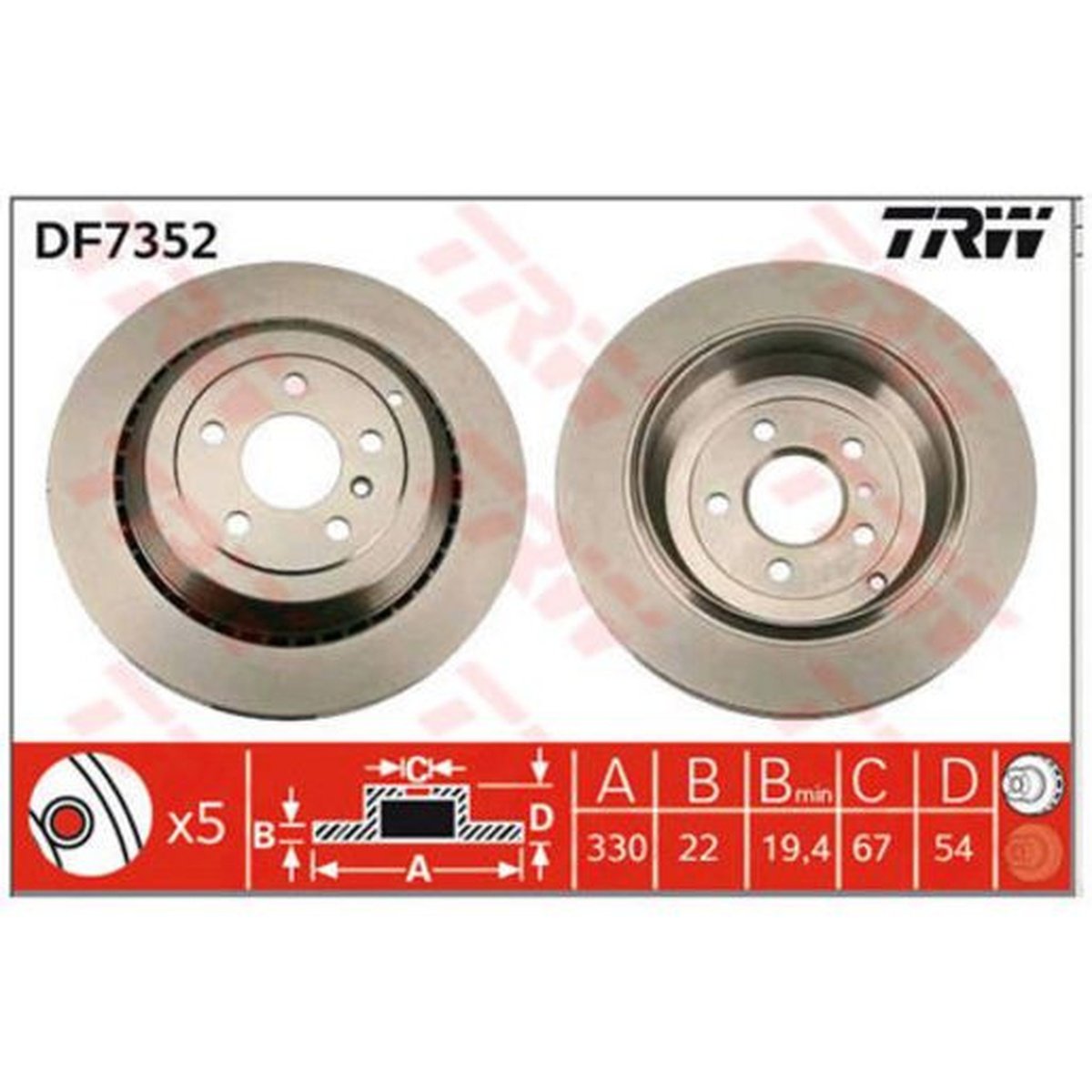 TRW Brake Rotor Pair 330mm Rear DF7352S