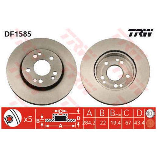 TRW Brake Rotor Single 284mm Front DF1585S