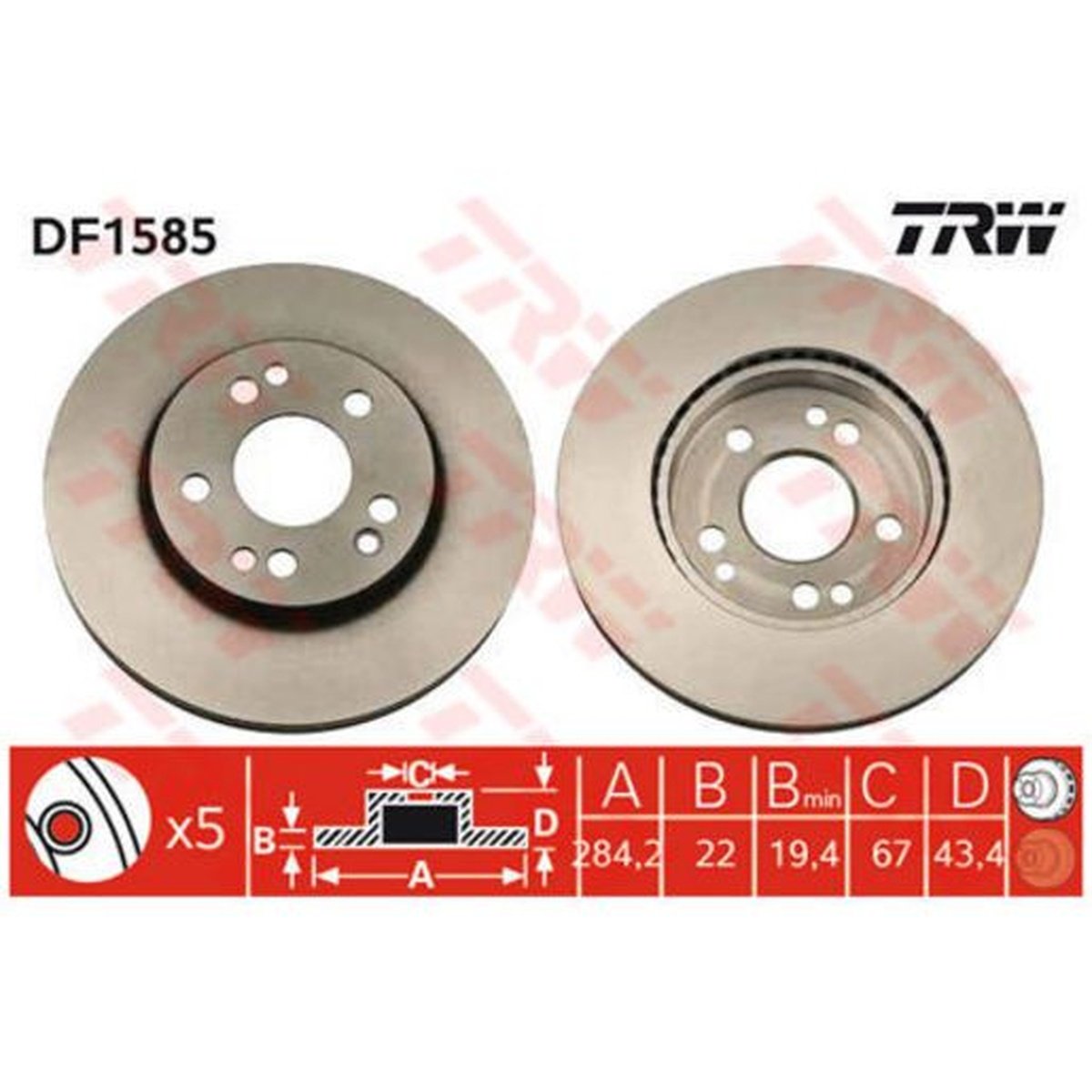 TRW Brake Rotor Single 284mm Front DF1585S
