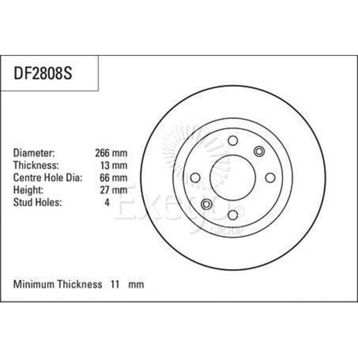 TRW Brake Rotor Single 266mm Front DF2808S