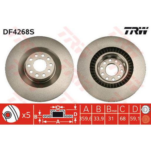 TRW Brake Rotor 360mm Front DF4268S