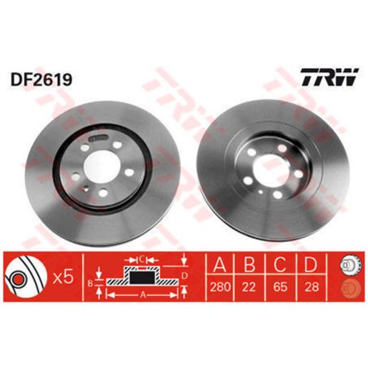 TRW Brake Rotor Pair 280mm Front DF2619S
