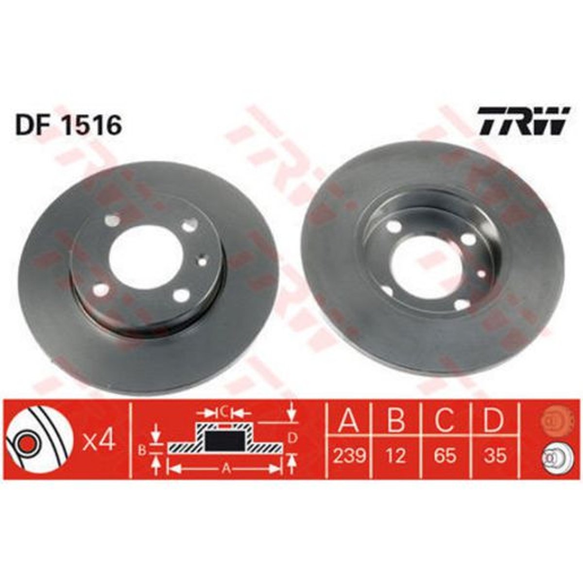 TRW Brake Rotor Pair 239mm Front DF1516S
