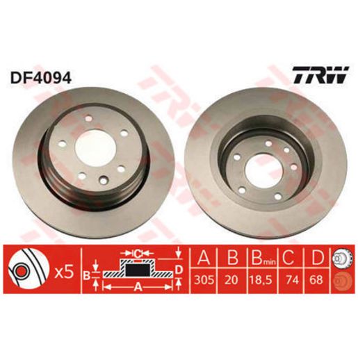 TRW Brake Rotor Single 305mm Rear DF4094S