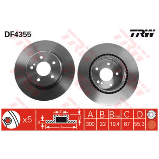 TRW Brake Rotor Pair 300mm Rear DF4355S