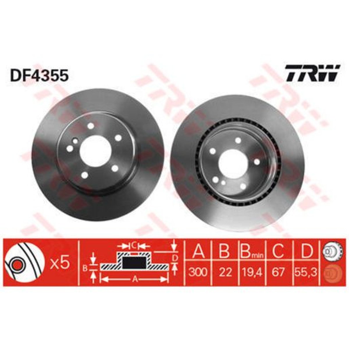 TRW Brake Rotor Single 300mm Rear DF4355S