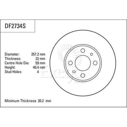 TRW Brake Rotor Pair 257mm Front DF2734S