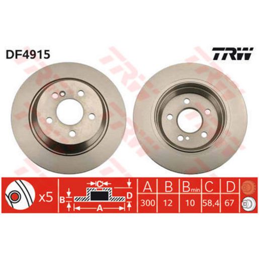 TRW Brake Rotor Pair Rear DF4915S